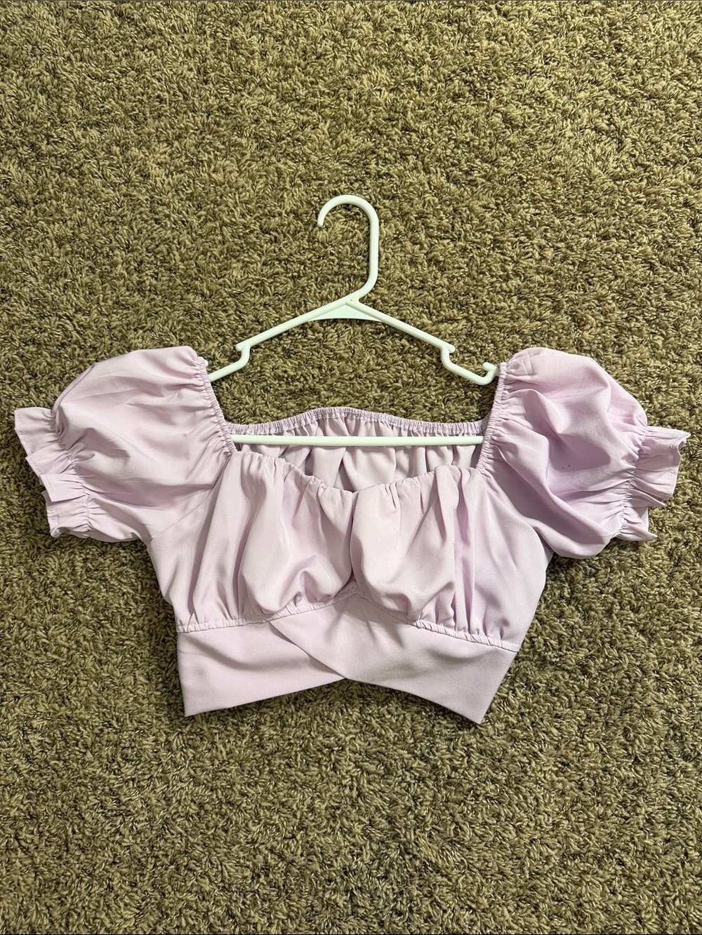 Puff-Sleeve Off-Shoulder Crop Top in Soft Lilac
